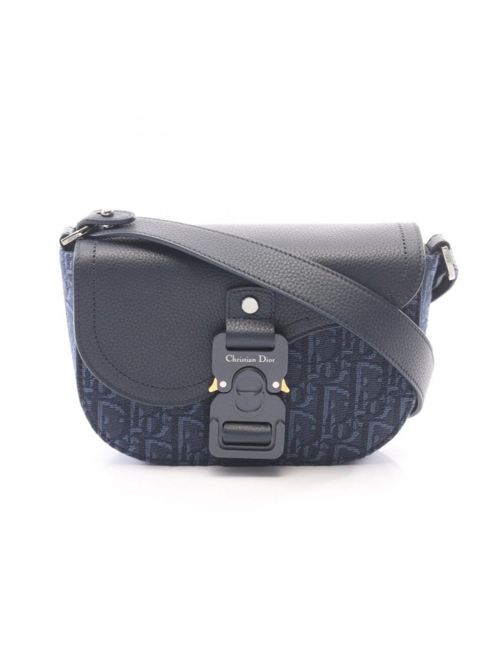 Dior Shoulder Bag Mini with Saddle Flap Navy Canvas Leather Messenger